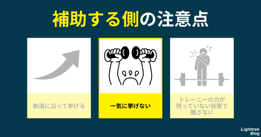 【補助する側の注意点】一気に挙げない